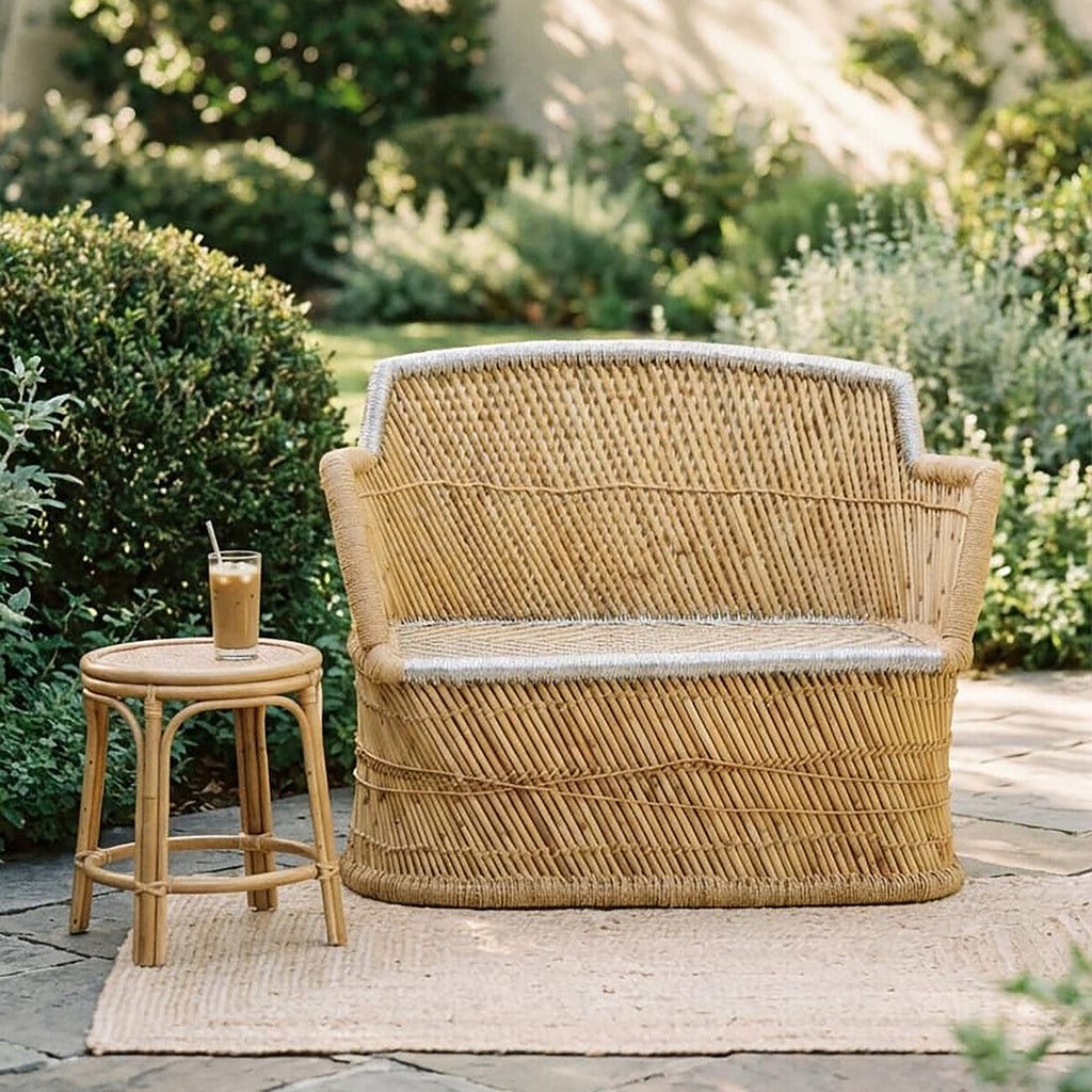Orsina Rowan 2 Seater Bamboo Sofa | Natural and Silver Grey Woven