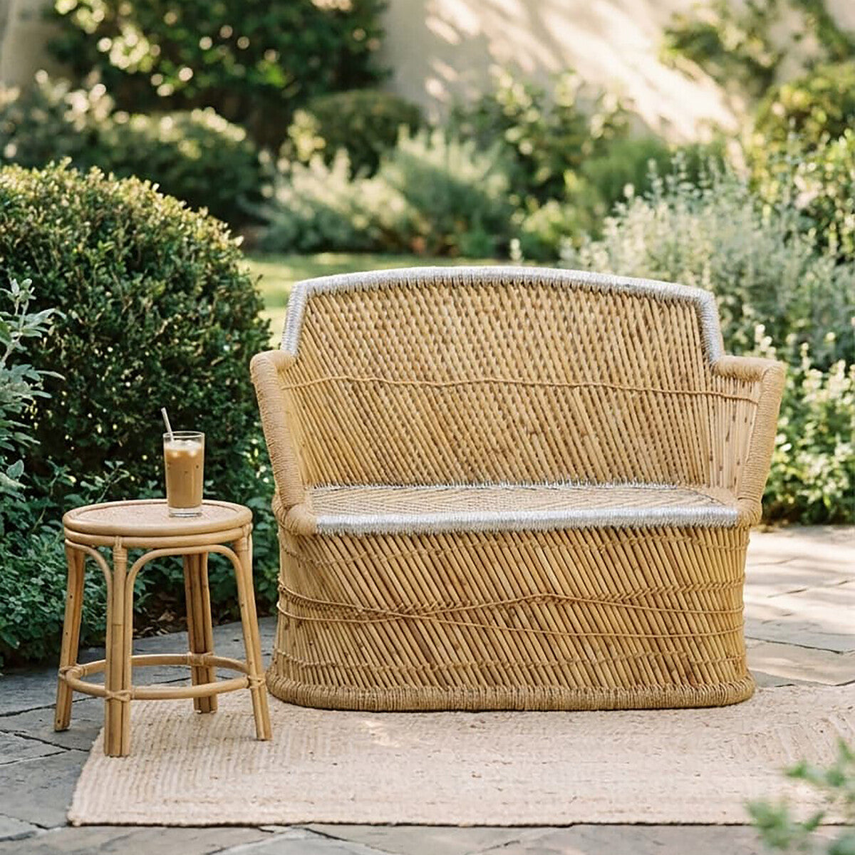 Orsina Rowan 2 Seater Bamboo Sofa | Natural and Silver Grey Woven