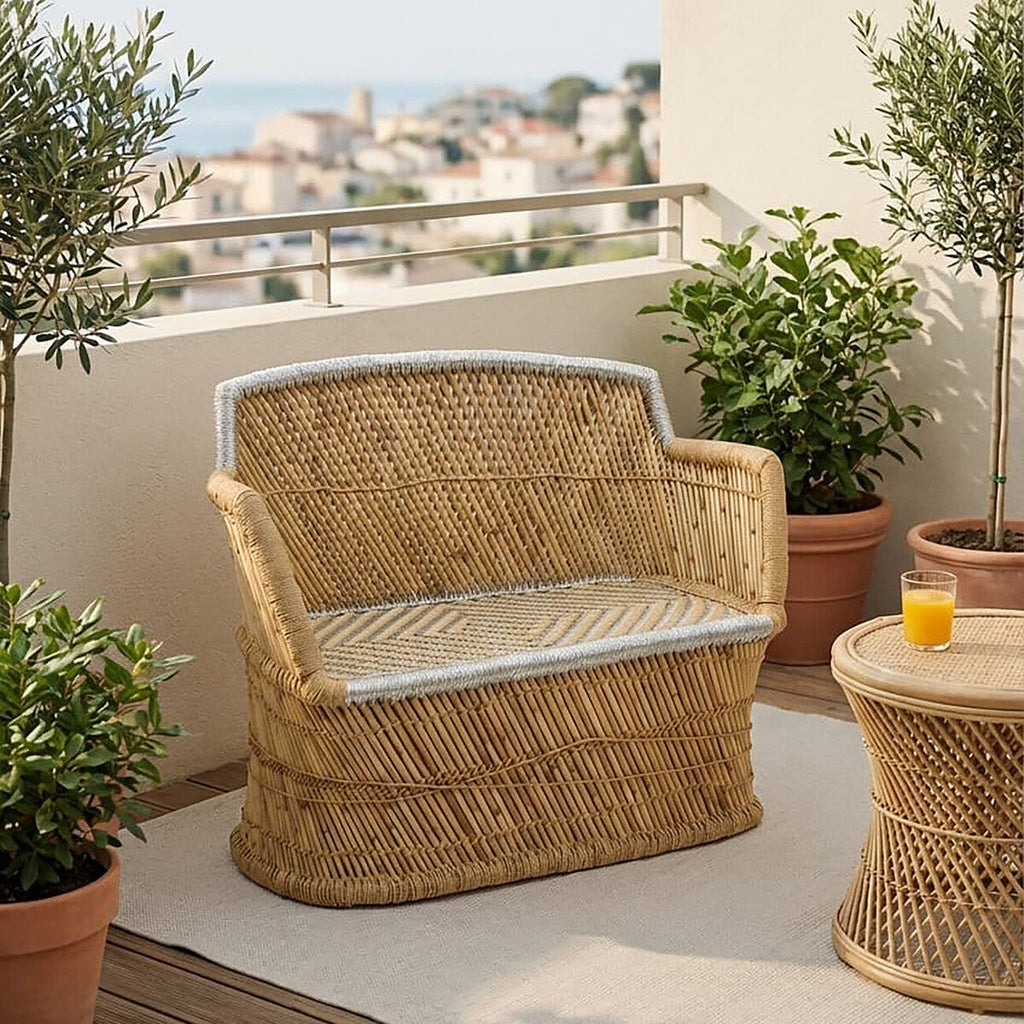 Orsina Rowan 2 Seater Bamboo Sofa | Natural and Silver Grey Woven
