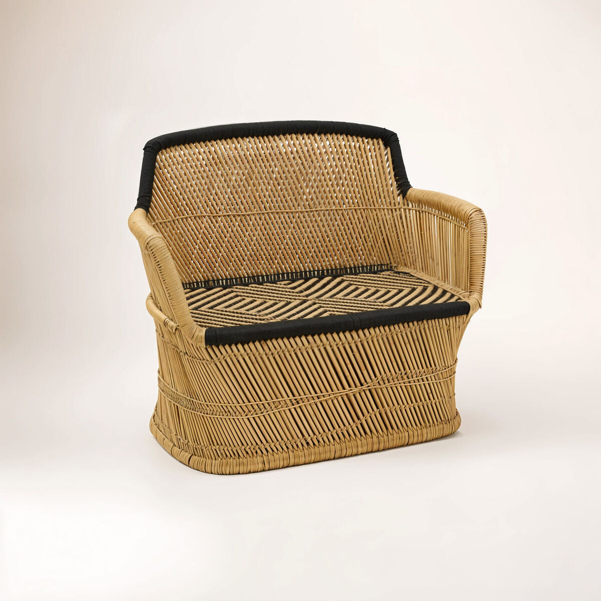 Orsina Rowan 2 Seater Bamboo Sofa – Natural and Black Woven Rope
