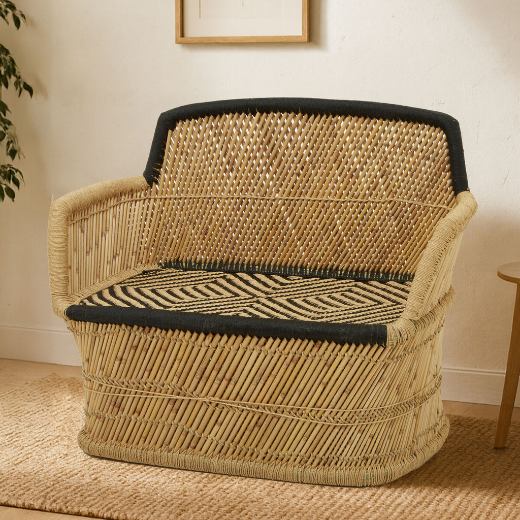 Orsina Rowan 2 Seater Bamboo Sofa – Natural and Black Woven Rope