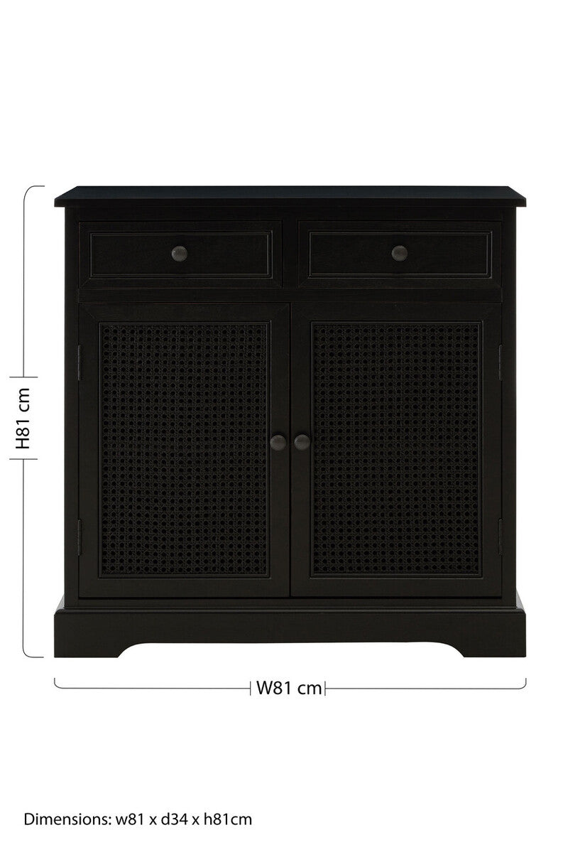 Orsina Heritage Black Wooden Sideboard – Cane Detail Storage Cabinet