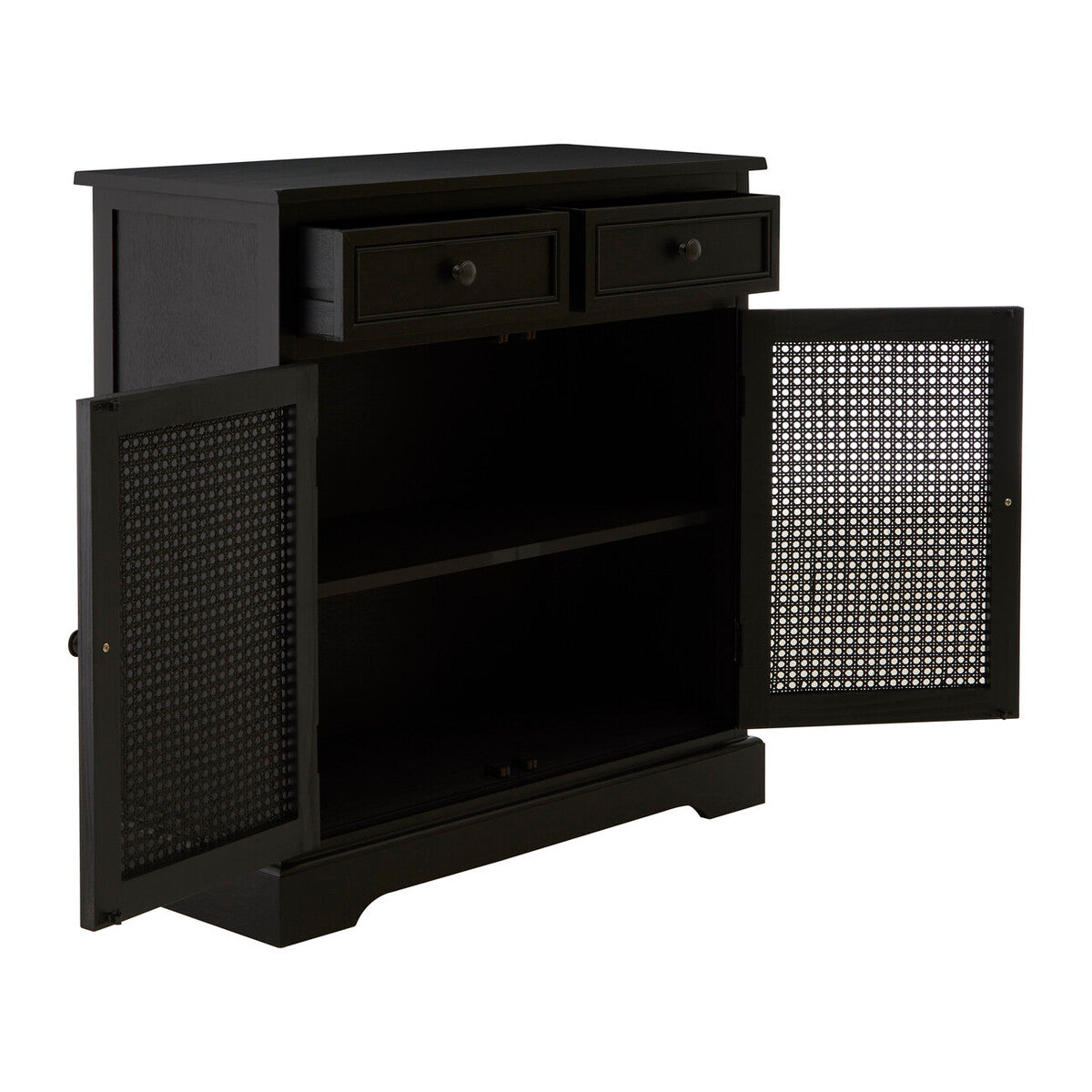 Orsina Heritage Black Wooden Sideboard – Cane Detail Storage Cabinet