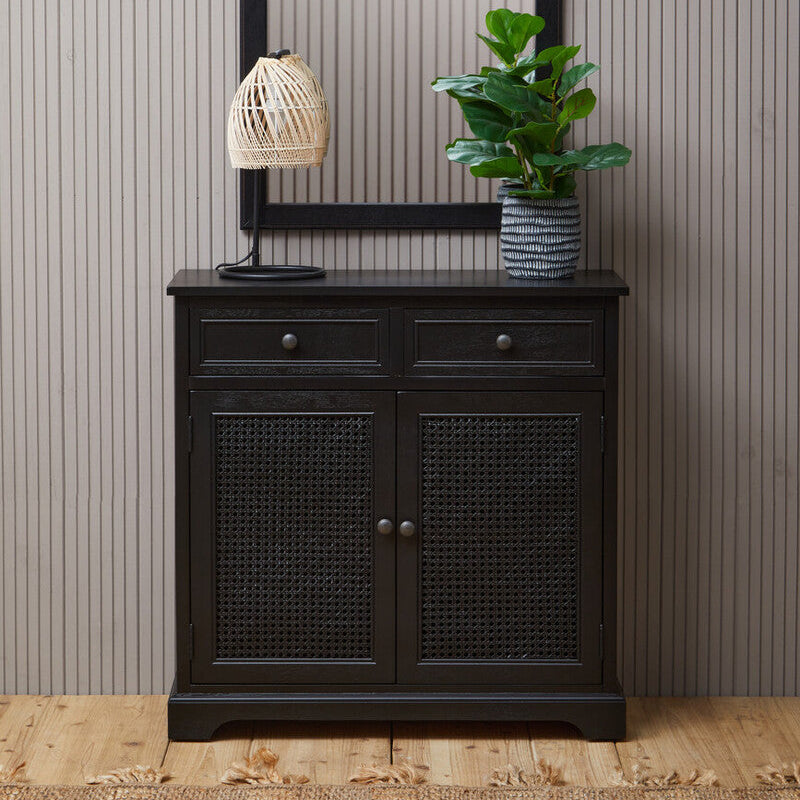 Orsina Heritage Black Wooden Sideboard – Cane Detail Storage Cabinet