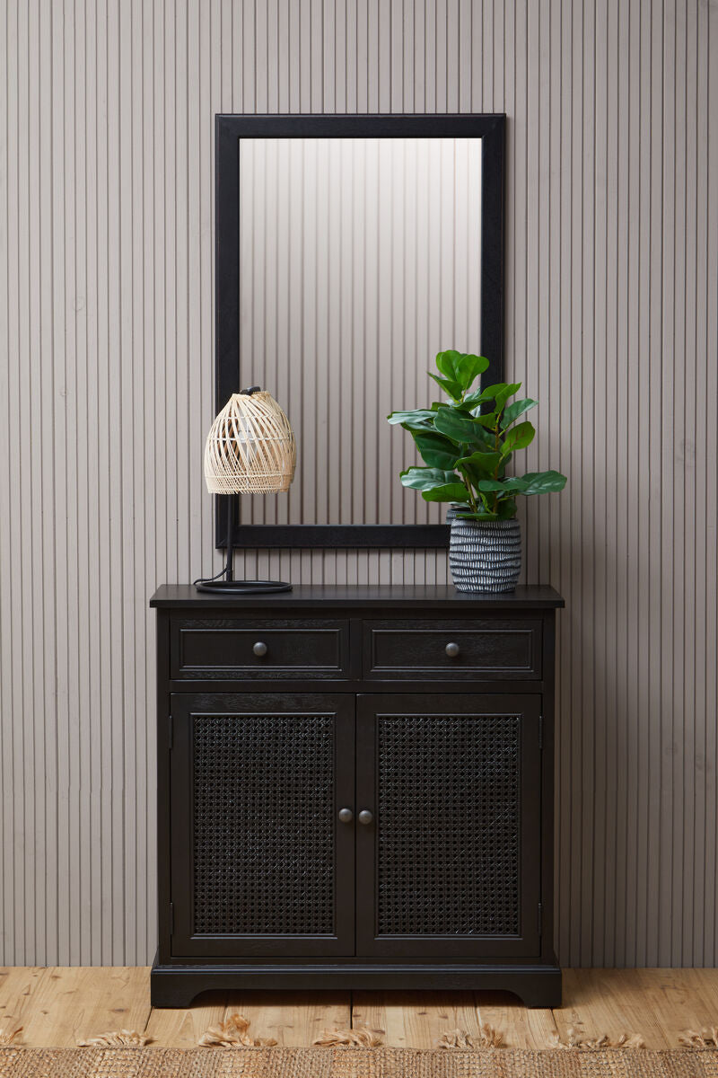 Orsina Heritage Black Wooden Sideboard – Cane Detail Storage Cabinet