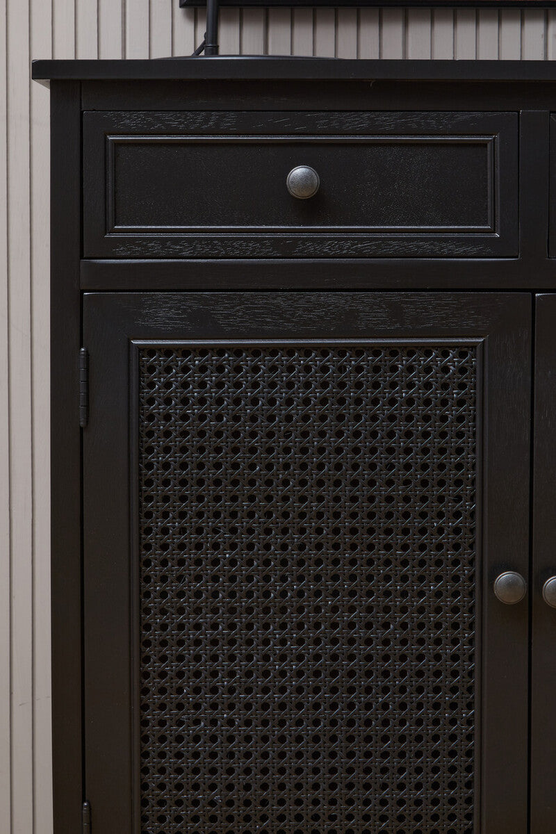 Orsina Heritage Black Wooden Sideboard – Cane Detail Storage Cabinet