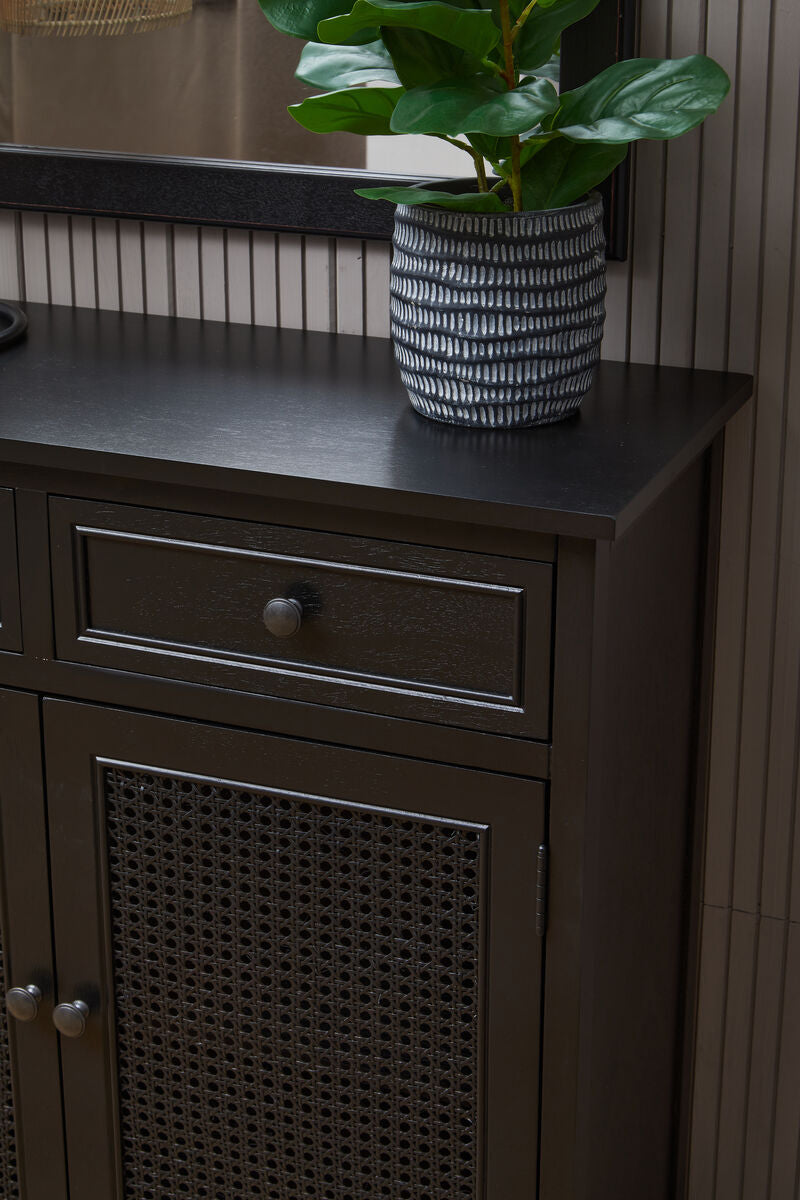 Orsina Heritage Black Wooden Sideboard – Cane Detail Storage Cabinet
