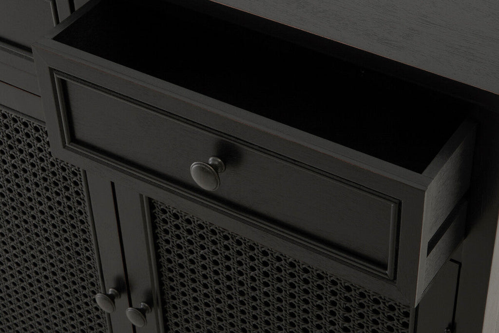 Orsina Heritage Black Wooden Sideboard – Cane Detail Storage Cabinet