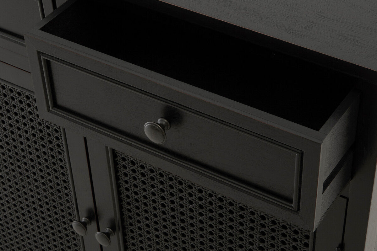 Orsina Heritage Black Wooden Sideboard – Cane Detail Storage Cabinet