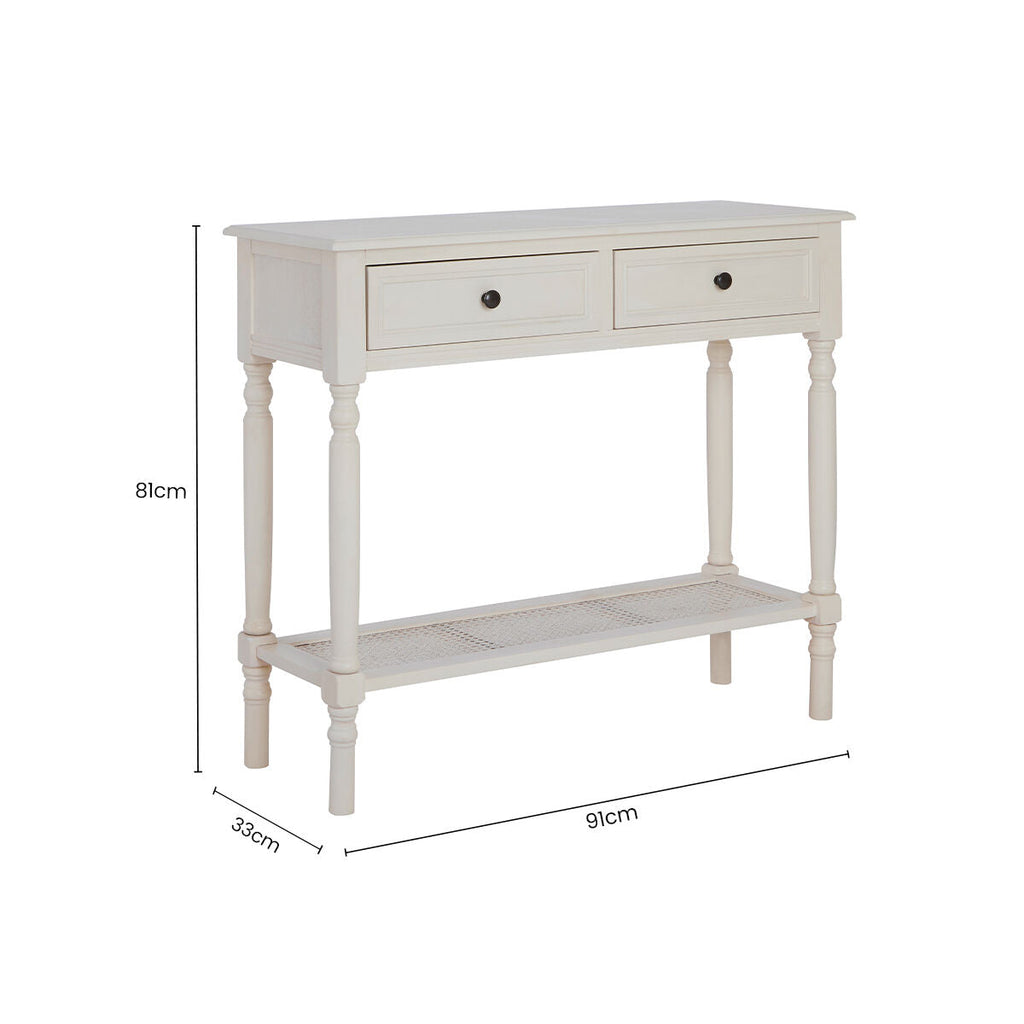 Orsina Heritage White Wooden Console Table with 2 Drawers and Shelf