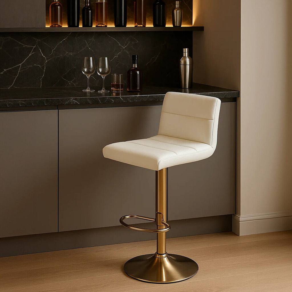 Orsina Baina White Bar Stool – Adjustable Swivel Seat with Round Base