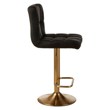 Orsina Baina Black Faux Leather Bar Stool – Quilted Swivel Seat