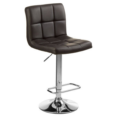 Orsina Baina Quilted Bar Stool – Black Faux Leather with Chrome Base