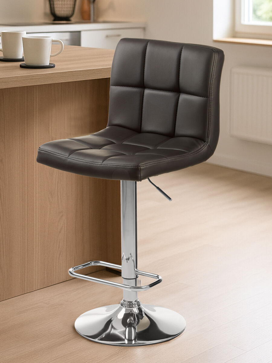 Orsina Baina Quilted Bar Stool – Black Faux Leather with Chrome Base