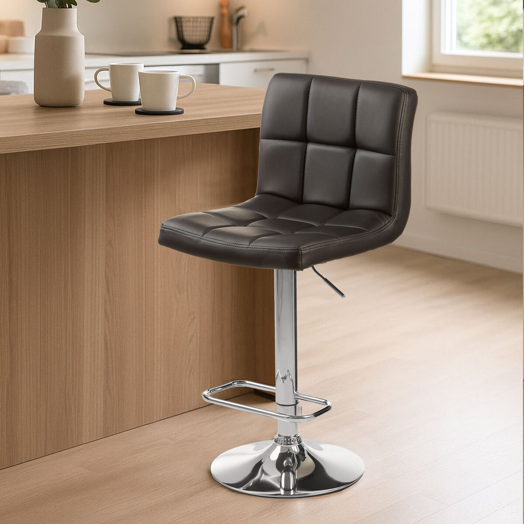 Orsina Baina Quilted Bar Stool – Black Faux Leather with Chrome Base