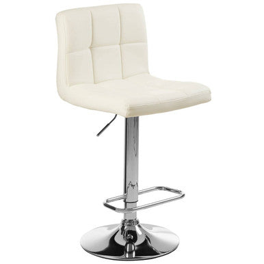Orsina Baina White Quilted Faux Leather Bar Stool | Adjustable Chrome Base
