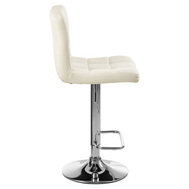 Orsina Baina White Quilted Faux Leather Bar Stool | Adjustable Chrome Base