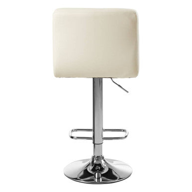 Orsina Baina White Quilted Faux Leather Bar Stool | Adjustable Chrome Base