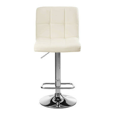Orsina Baina White Quilted Faux Leather Bar Stool | Adjustable Chrome Base
