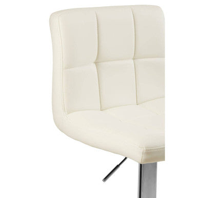 Orsina Baina White Quilted Faux Leather Bar Stool | Adjustable Chrome Base