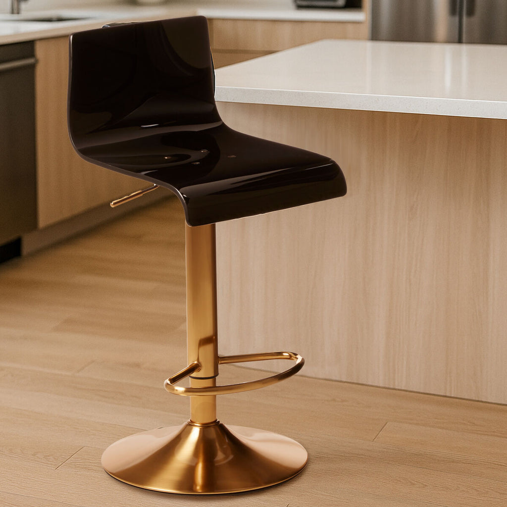Orsina Baina Black Acrylic Bar Stool | Adjustable Gold Base