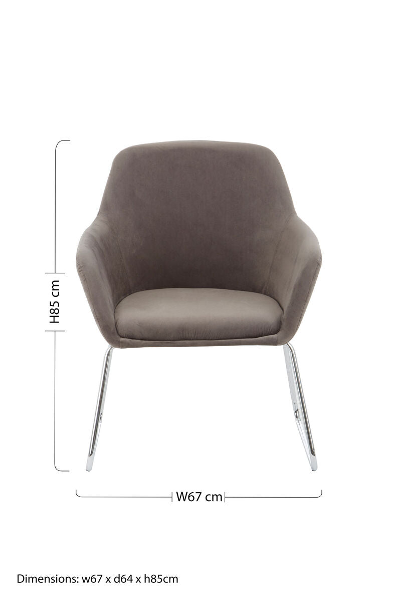 Orsina Stockholm Grey Velvet Dining Chair | Modern Chrome Legs