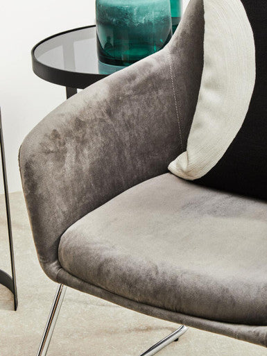 Orsina Stockholm Grey Velvet Dining Chair | Modern Chrome Legs
