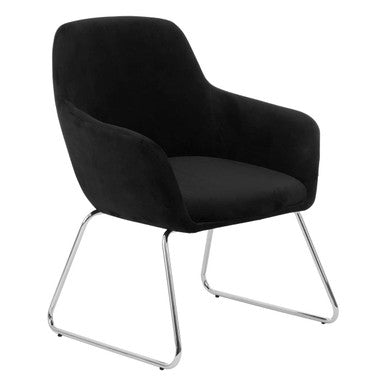 Orsina Stockholm Black Velvet Dining Chair with Modern Chrome Sled Legs