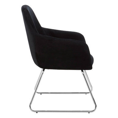 Orsina Stockholm Black Velvet Dining Chair with Modern Chrome Sled Legs