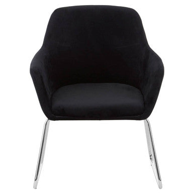 Orsina Stockholm Black Velvet Dining Chair with Modern Chrome Sled Legs