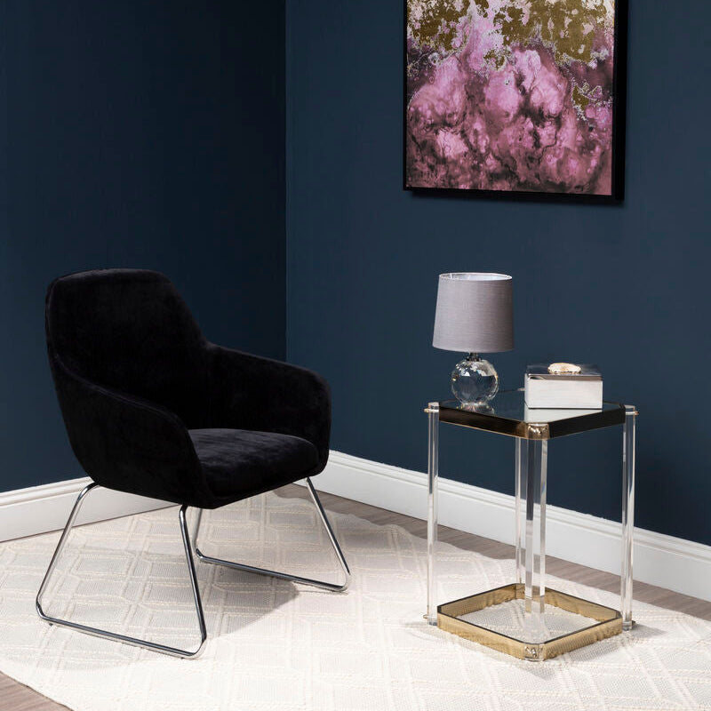 Orsina Stockholm Black Velvet Dining Chair with Modern Chrome Sled Legs
