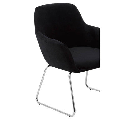 Orsina Stockholm Black Velvet Dining Chair with Modern Chrome Sled Legs
