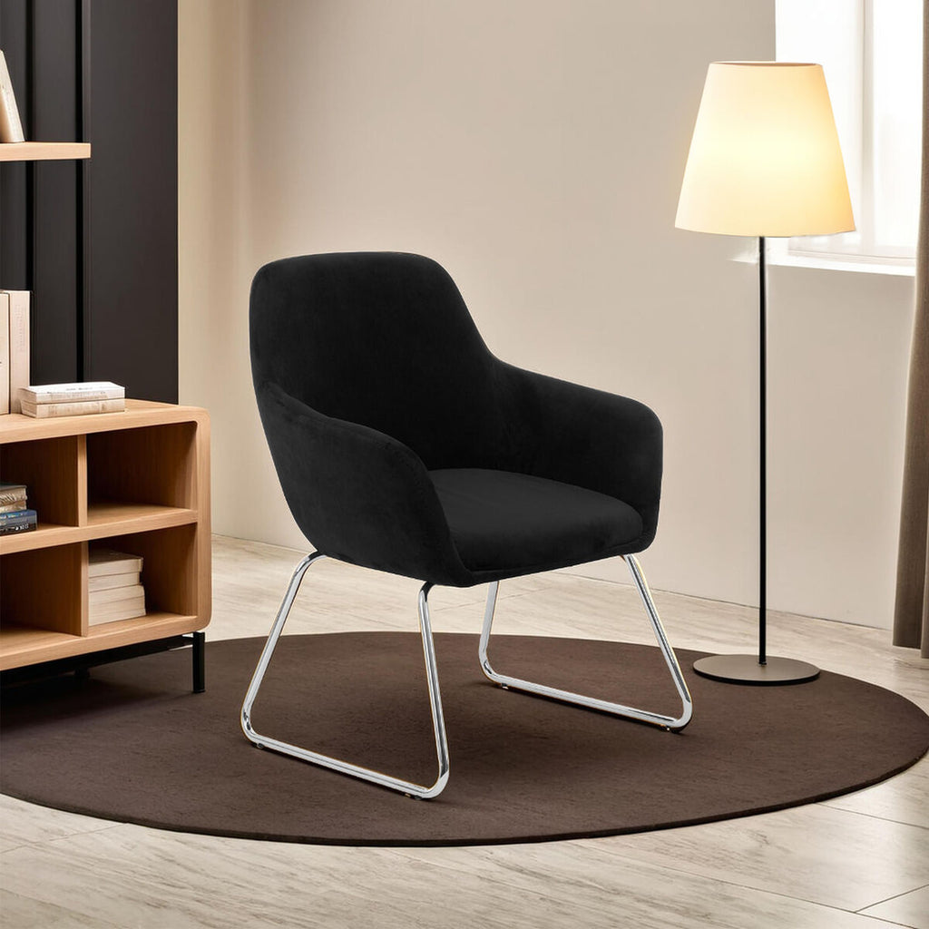 Orsina Stockholm Black Velvet Dining Chair with Modern Chrome Sled Legs