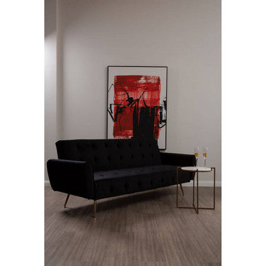 Orsina Hayton Black Velvet Sofa Bed – Modern Tufted Sleeper Sofa
