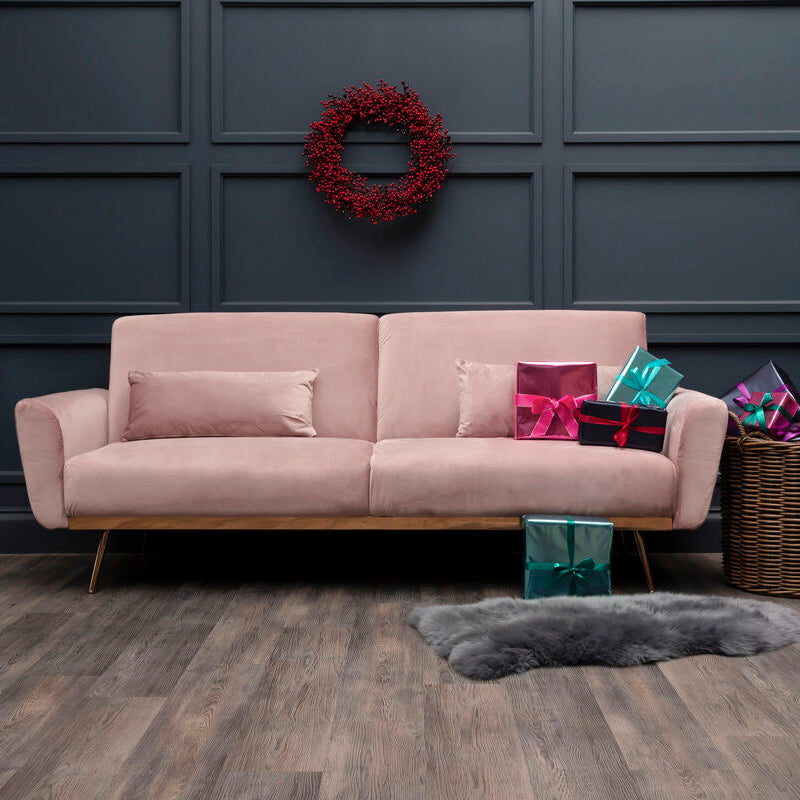 Orsina Hatton Pink Velvet Sofa Bed – Modern Convertible Guest Bed