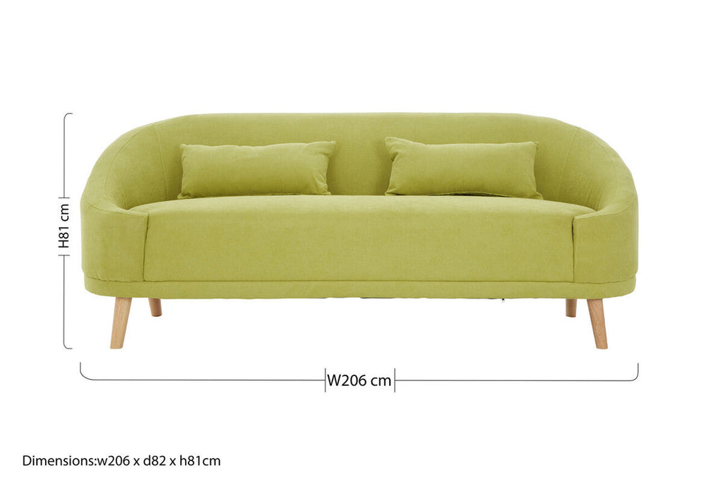 Orsina Holland Green Linen 2-Seater Sofa with Natural Wood Legs