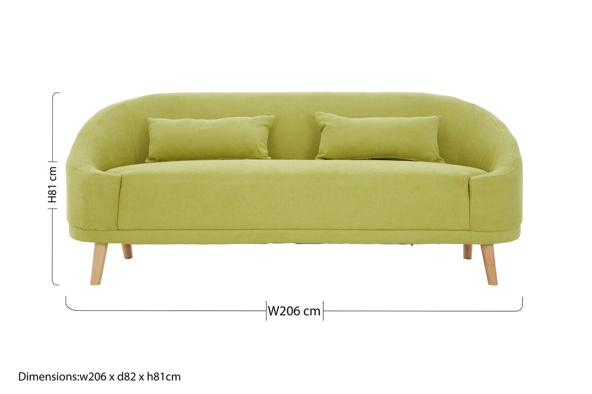 Orsina Holland Green Linen 2-Seater Sofa with Natural Wood Legs