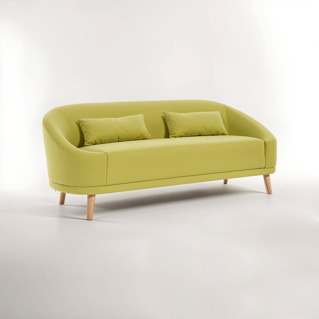 Orsina Holland Green Linen 2-Seater Sofa with Natural Wood Legs