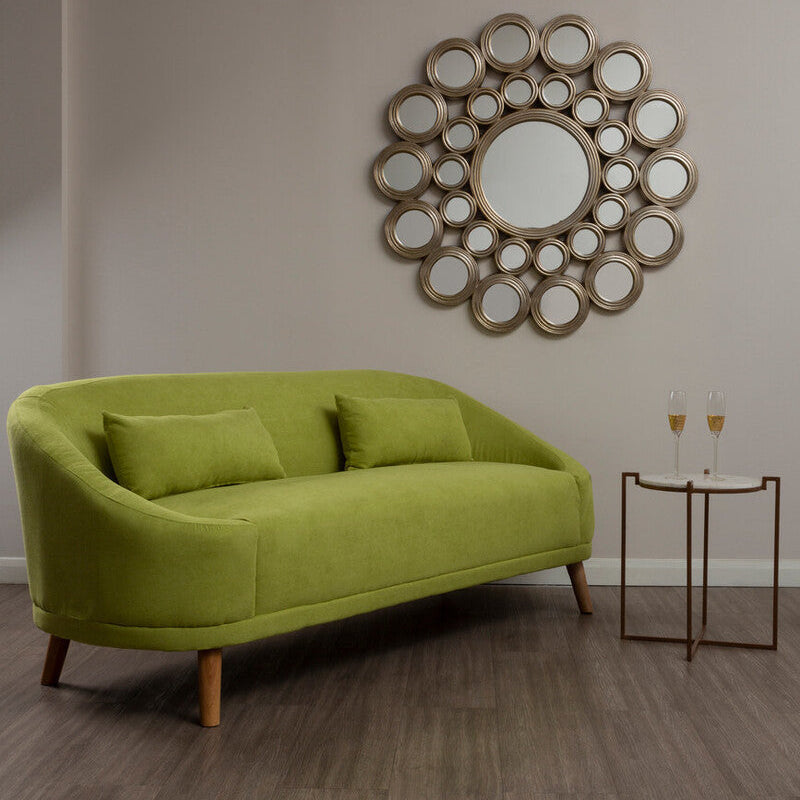 Orsina Holland Green Linen 2-Seater Sofa with Natural Wood Legs