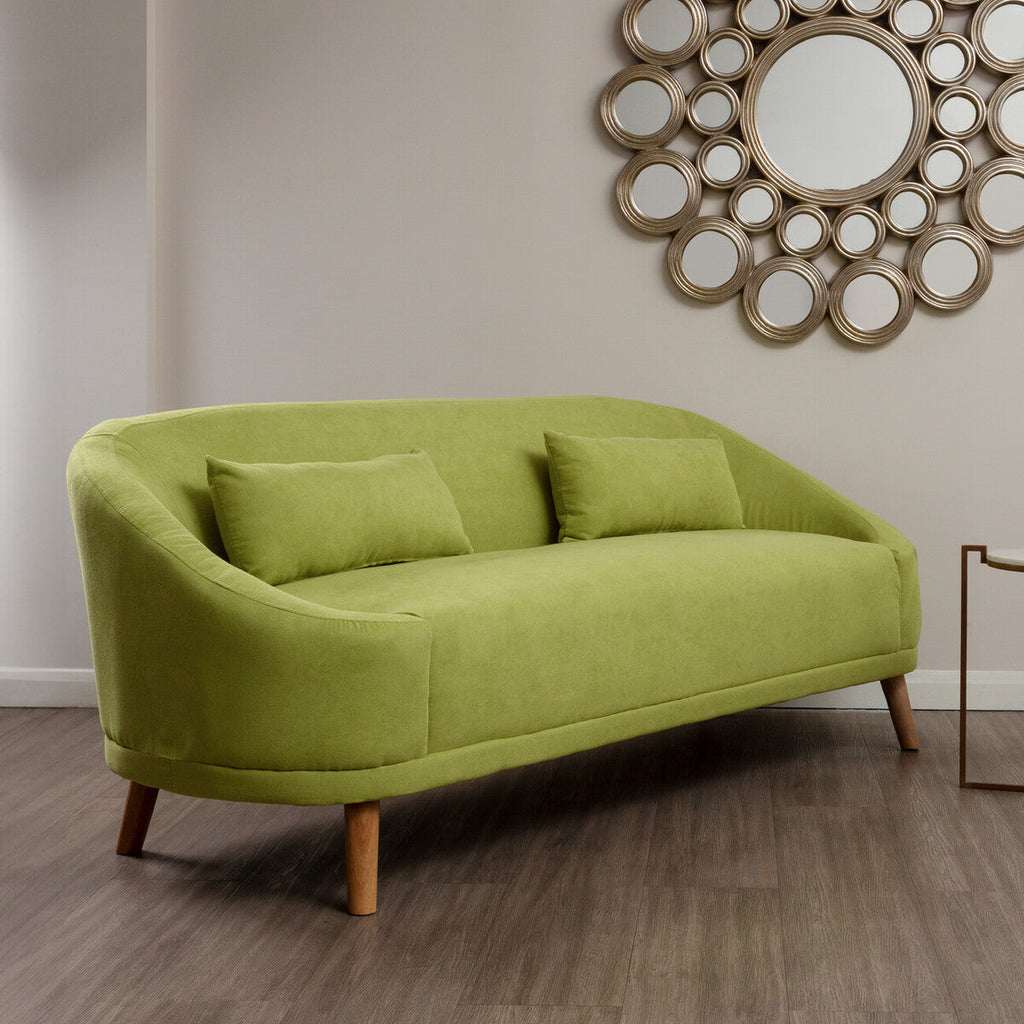 Orsina Holland Green Linen 2-Seater Sofa with Natural Wood Legs