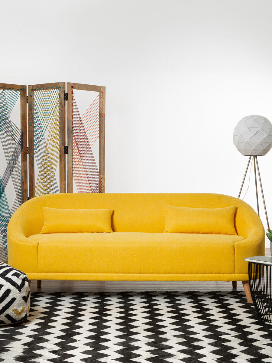 Orsina Holland Yellow Linen Sofa – Compact Two-Seater Loveseat