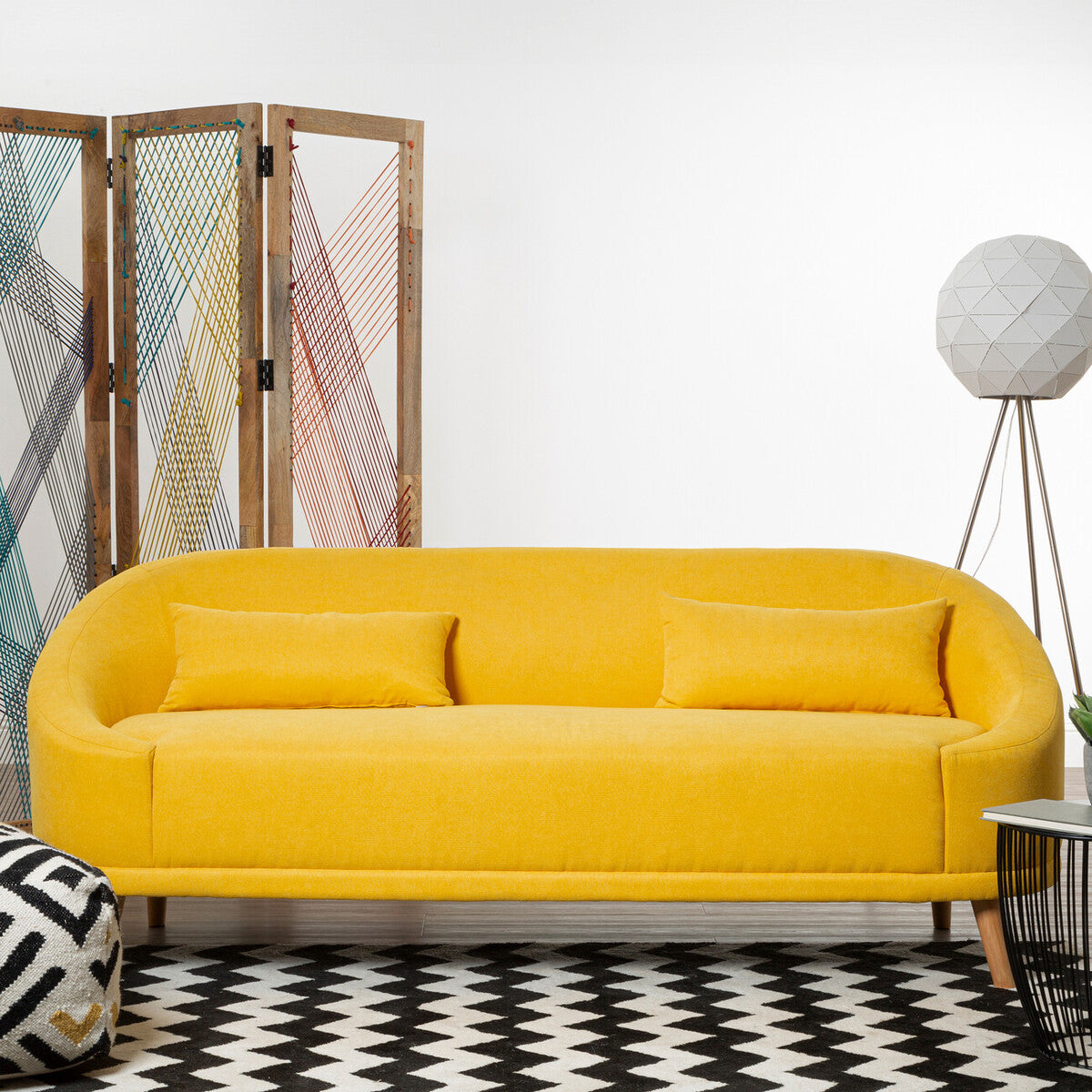 Orsina Holland Yellow Linen Sofa – Compact Two-Seater Loveseat