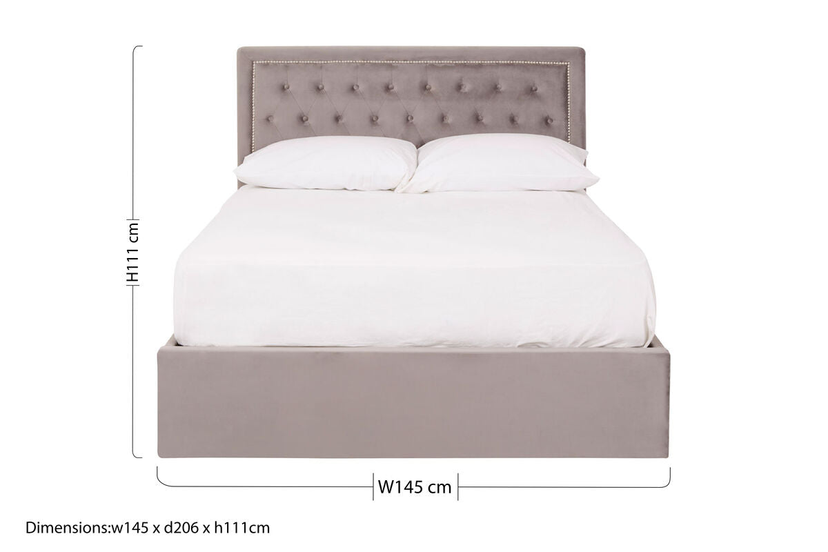 Orsina Hannah Grey Velvet Ottoman Bed – Double Storage Bed Frame