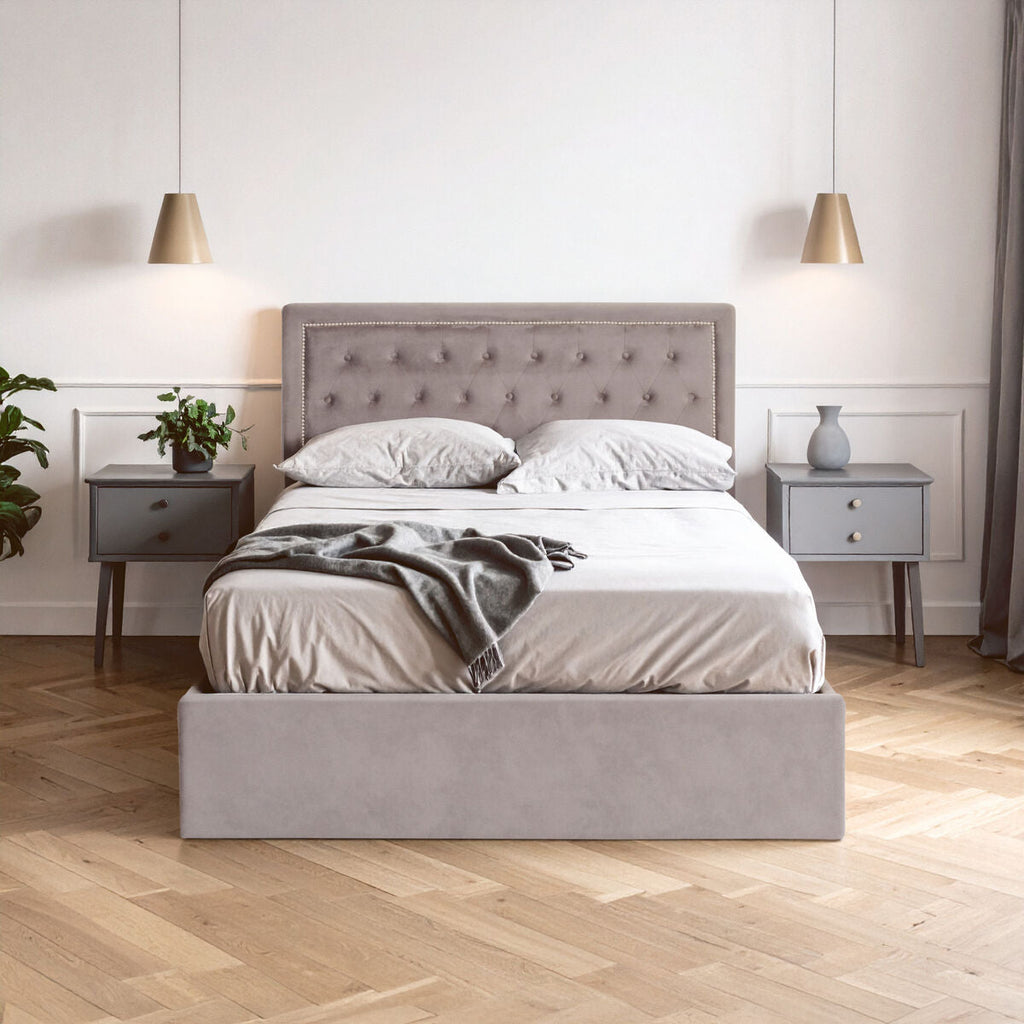 Orsina Hannah Grey Velvet Ottoman Bed – Double Storage Bed Frame