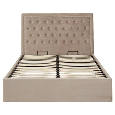Orsina Hannah Mink Velvet Ottoman Double Bed with Storage