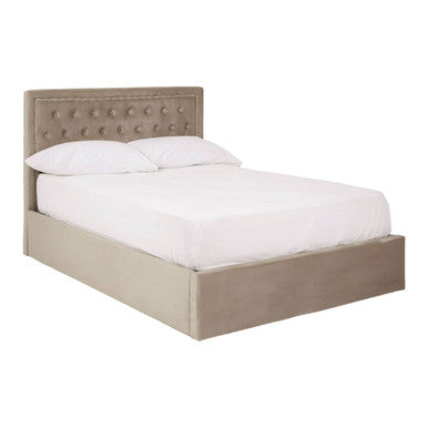 Orsina Hannah Mink Velvet Ottoman Double Bed with Storage