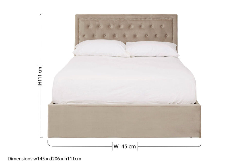 Orsina Hannah Mink Velvet Ottoman Double Bed with Storage