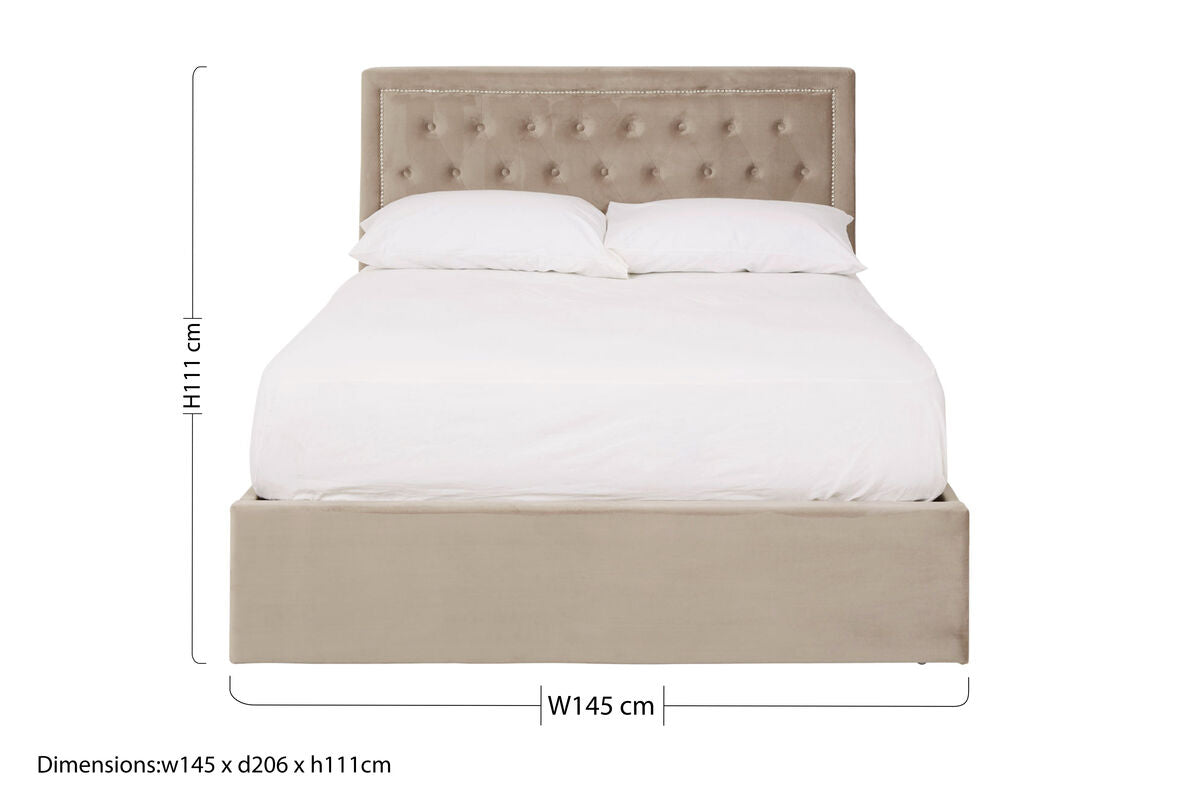 Orsina Hannah Mink Velvet Ottoman Double Bed with Storage