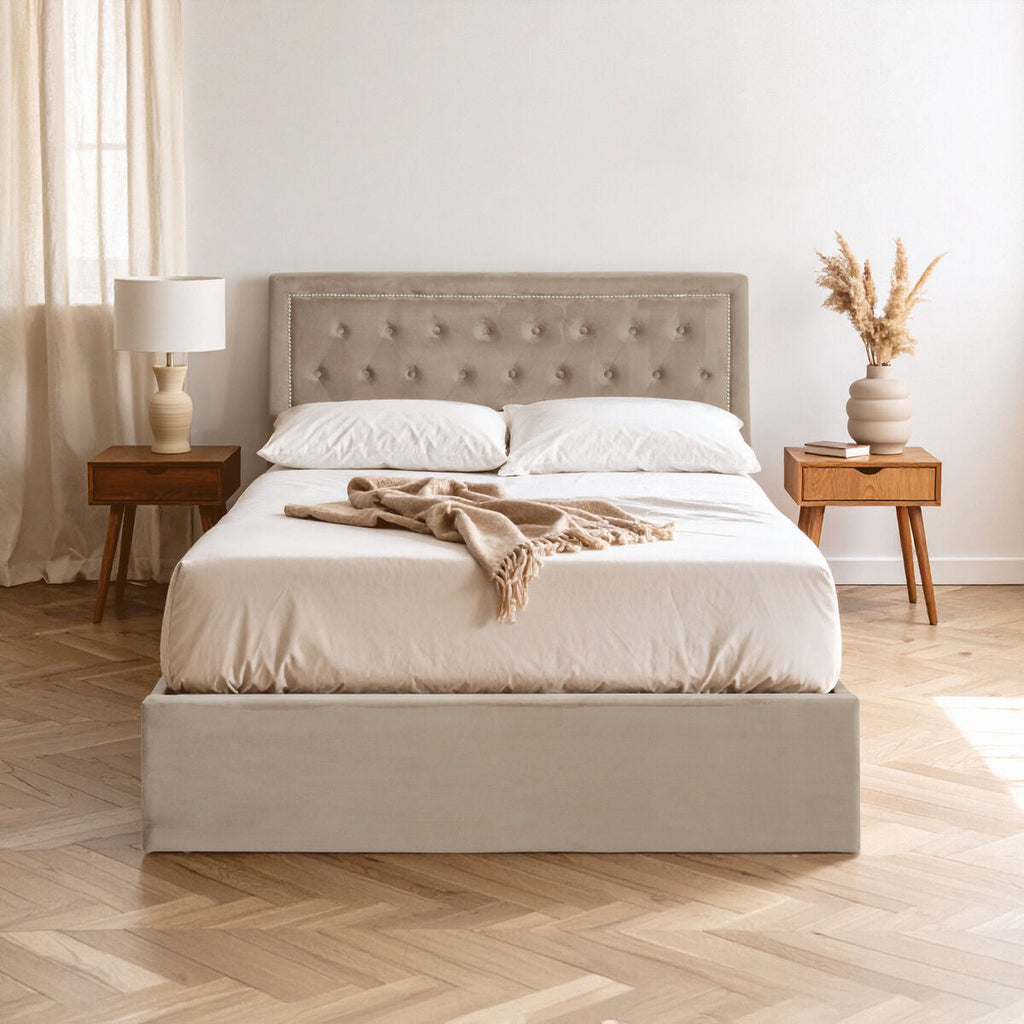 Orsina Hannah Mink Velvet Ottoman Double Bed with Storage