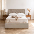 Orsina Hannah Mink Velvet Ottoman Double Bed with Storage